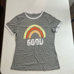 MISSLOOK Gray Tee with Rainbow and 'Good' Print